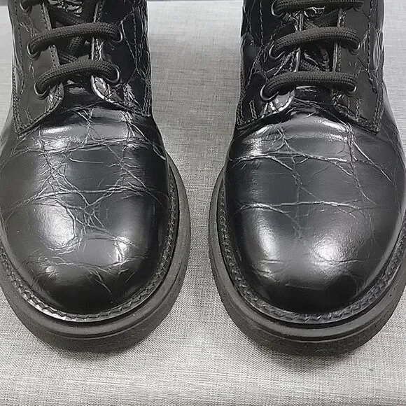 AGL Moreen Women's Black Croc Embossed Patent Leather Lace Up Boots Women's 39.5